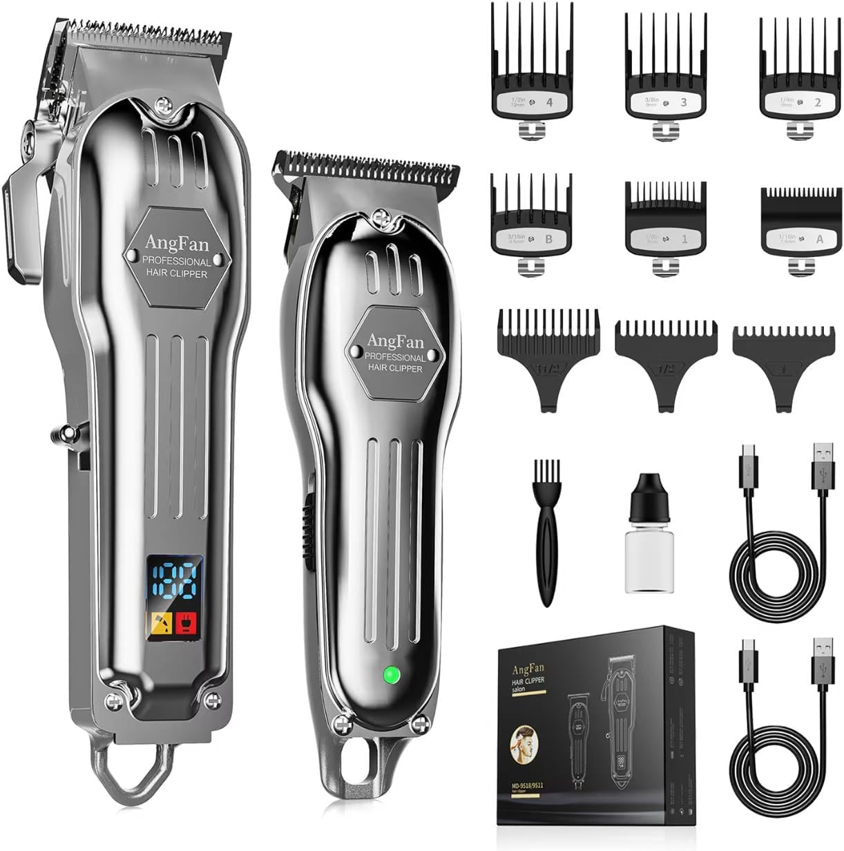 Professional Hair Clippers for Men - Cordless Clippers & Trimmers Set with LCD Display, 7200RPM High-Speed Motor, 5H Runtime, Wall-Mountable Barber Tools for Home Use & Professional Barbers